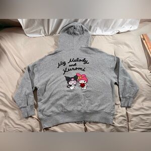 Hello Kitty My Melody & Kuromi  Full Zip Hoodie Gray Sweatshirt Small